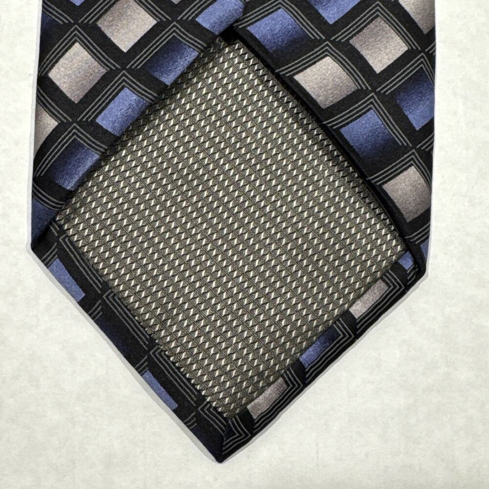 Giorgio Brutini Long Silk Tie Black Blue Gray Geometric Men Foulard Necktie 62x4 - Picture 4 of 6